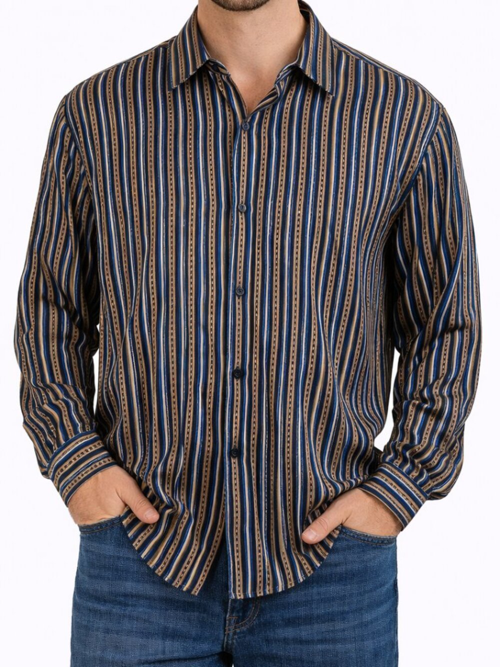 Bernini Beverly Hills 100% Silk Striped Dress Shirt